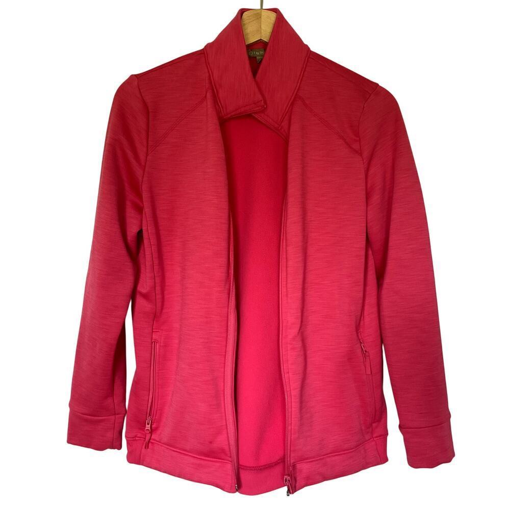 T by Talbots bright hot pink fleece jacket full zip pockets women's size small